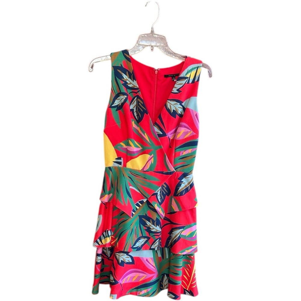 Alex Marie multicolor tropical print A-line dress with ruffle tiers lined Sz 4